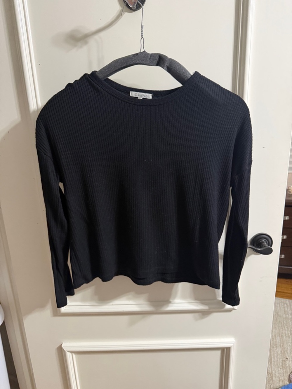 Z Supply Black Ribbed Long Sleeve Tee